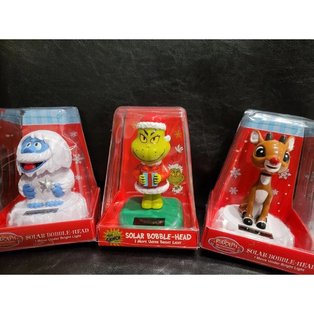 Abominable Snowman Ruldolph The Grinch Solar Activated Bobble Heads - Brand New